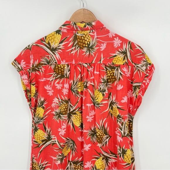 Old navy shirt dress women's M coral linen pineapple print short sleeve tropical - Picture 5 of 8